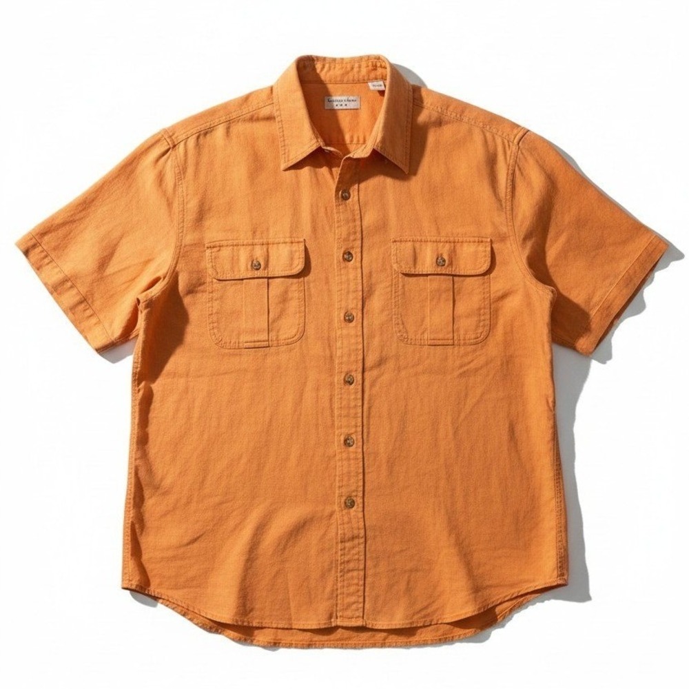 Covington Orange Slub Cotton Short Sleeve Button Down, Men's XXL Pocket‎ Shirt